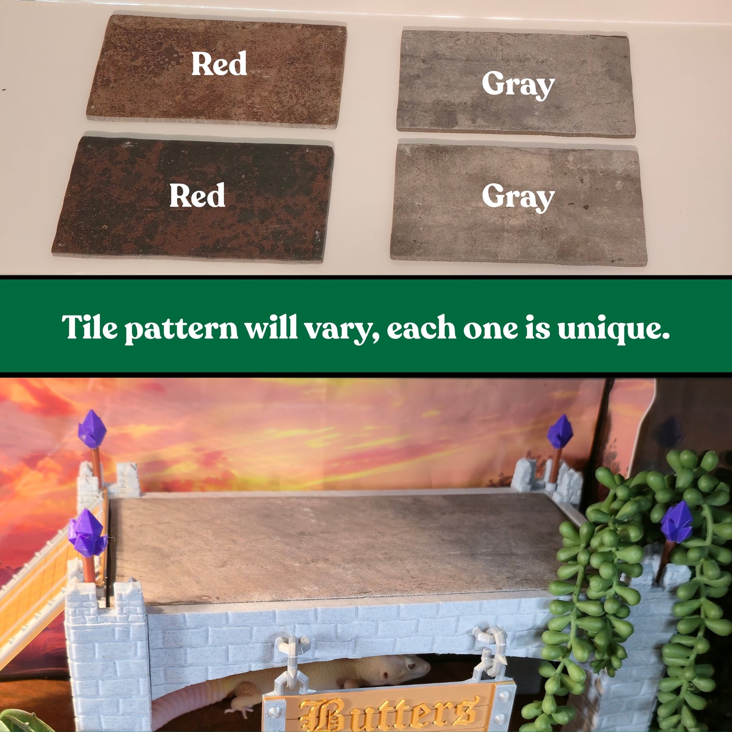 Custom Reptile Basking Castle with Removable Tile