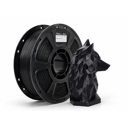 Black PLA Basic filament spool with a black low-poly wolf print