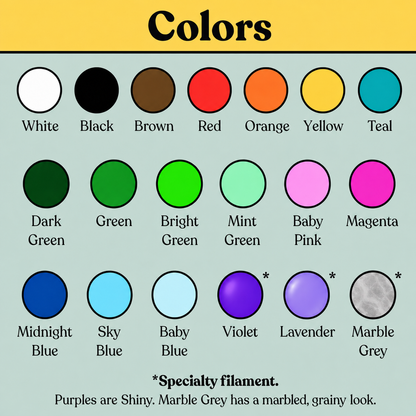 Star Links color chart: White, Black, Brown, Red, Orange, Yellow, Teal, Dark Green, Green, Bright Green, Mint Green, Baby Pink, Magenta, Midnight Blue, Sky Blue, Baby Blue, Violet, Lavender, Marble Grey