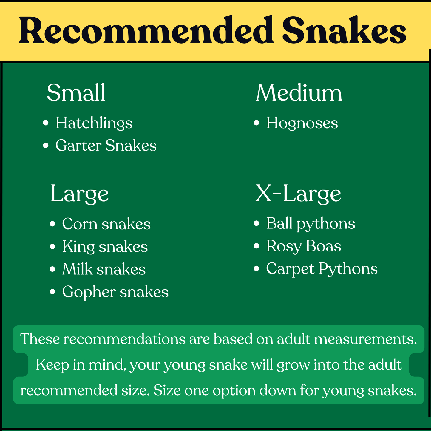 Recommended snake sizes for the Full Hex Log