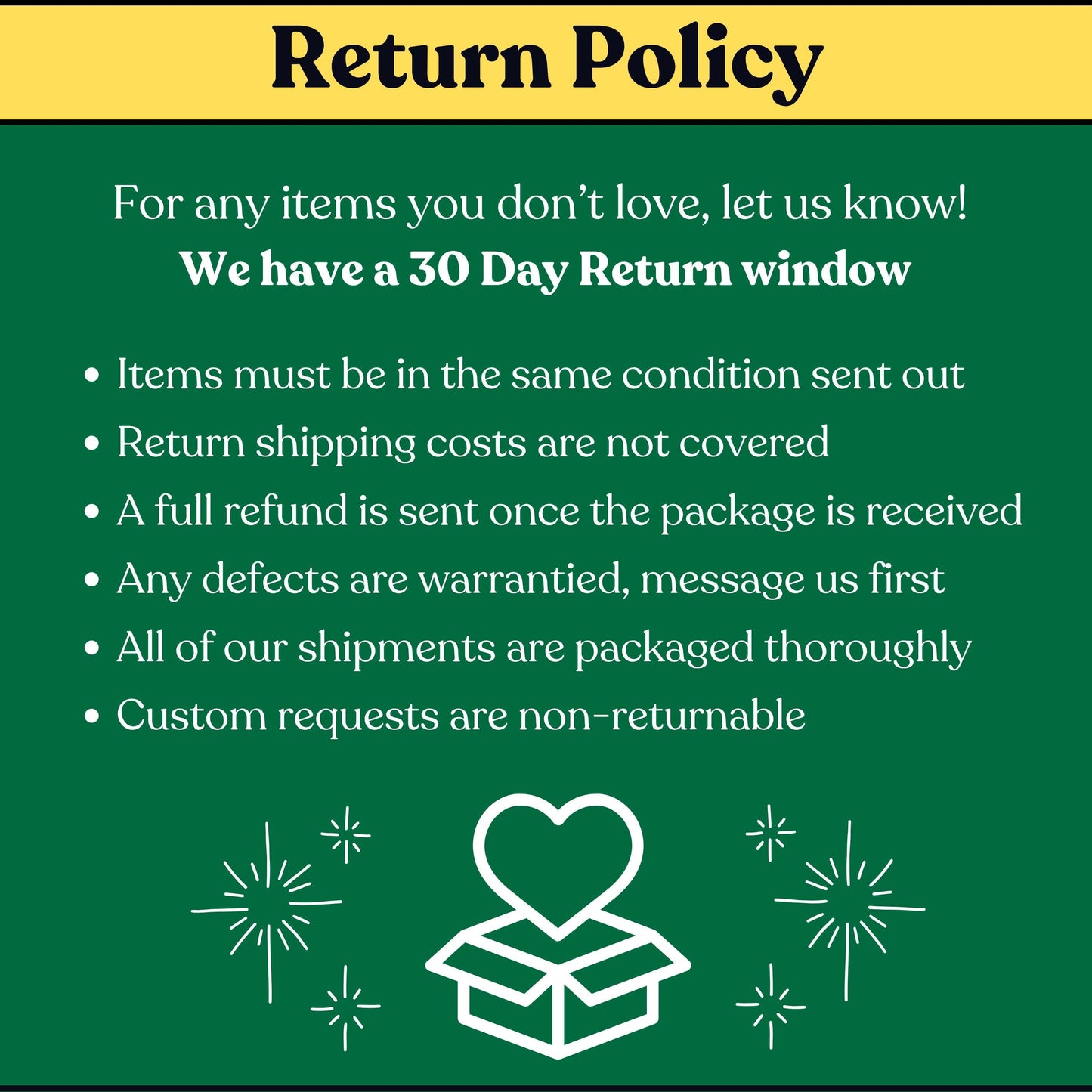 The XS Designs 30-day return policy