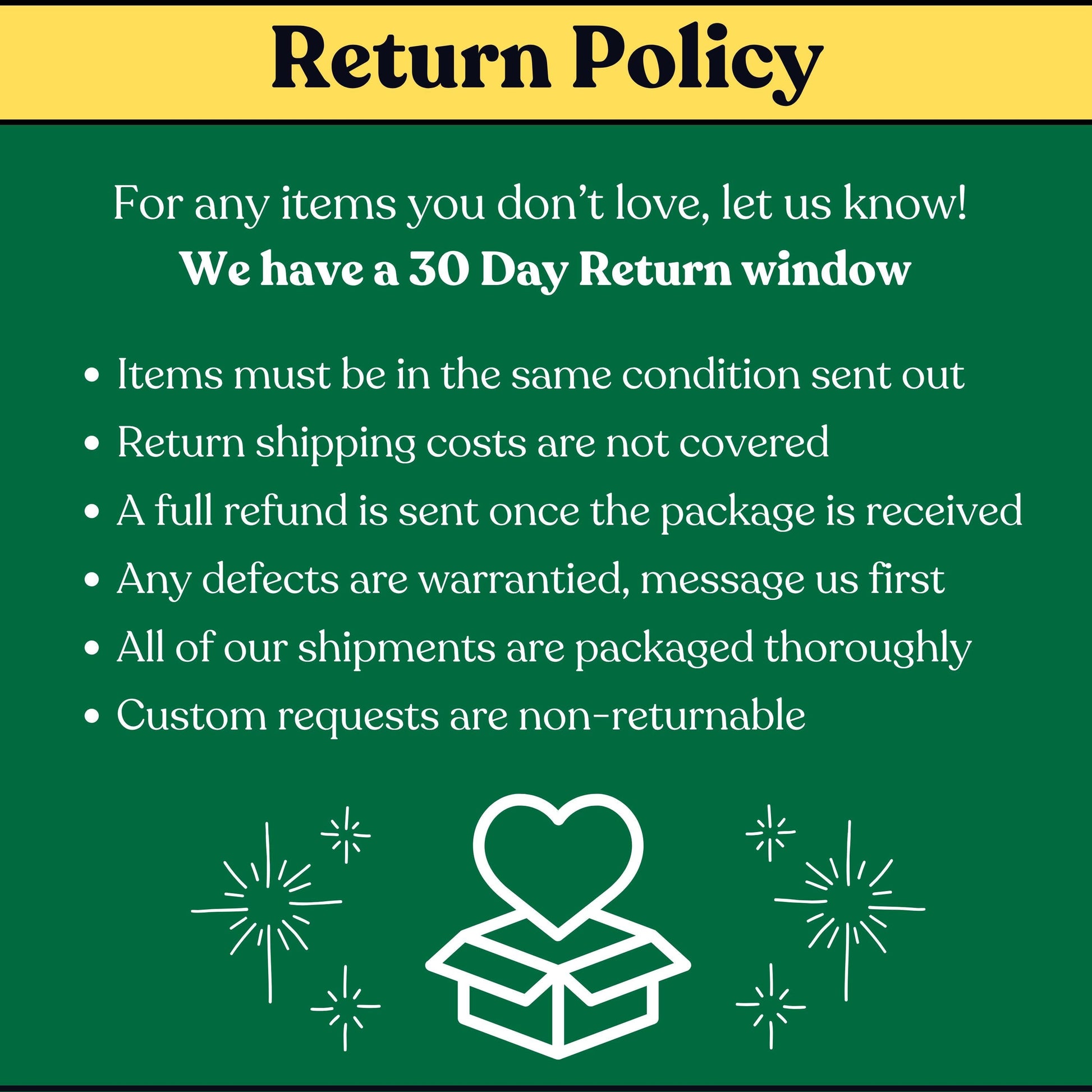 The XS Designs 30-day return policy